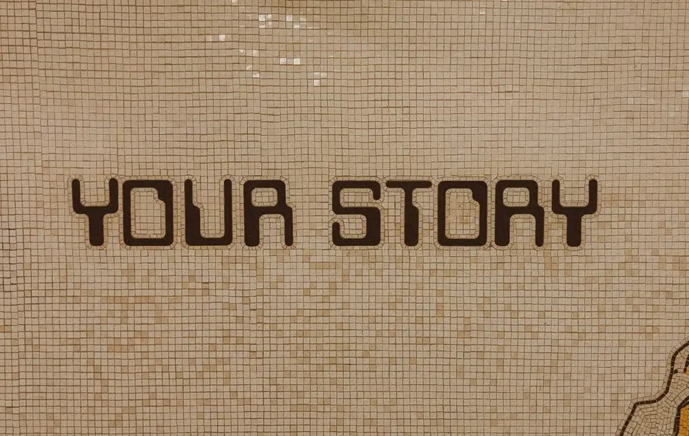 A person holding a megaphone with a flowing speech bubble, symbolizing a brand's story