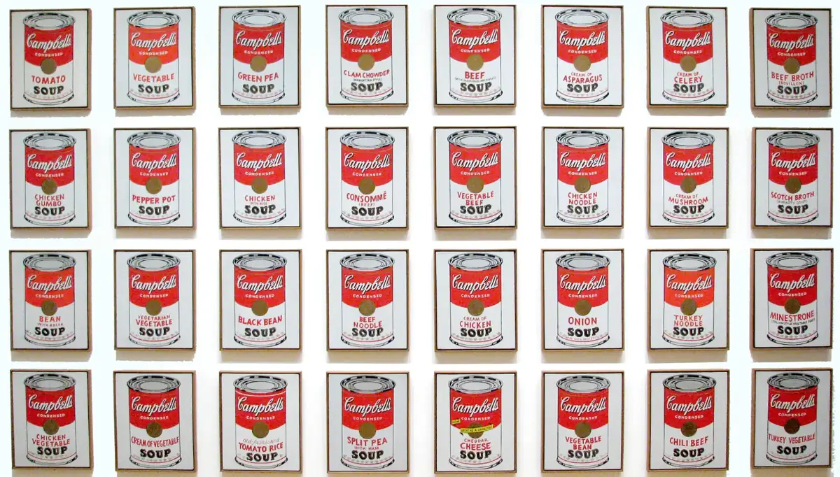 A close-up of Campbell's iconic red and white soup can
