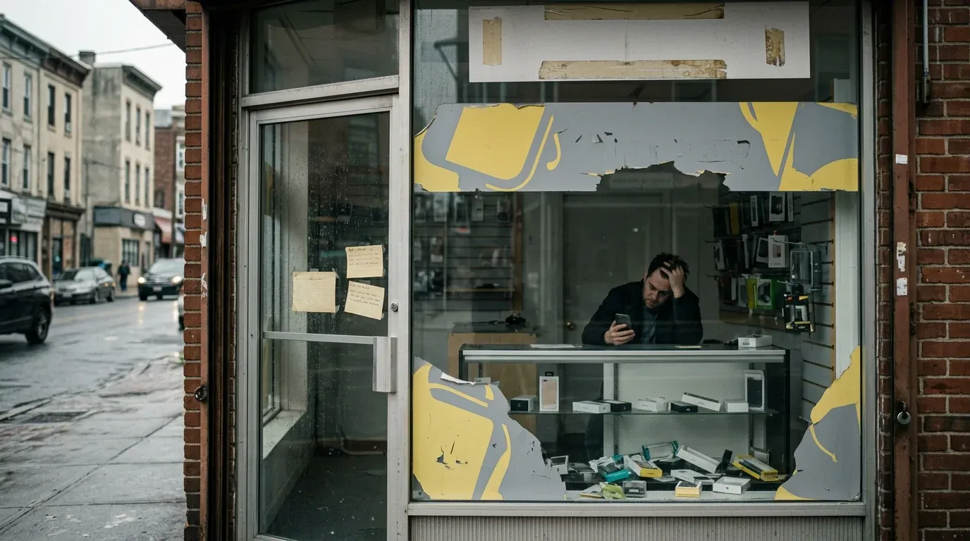 A broken runner on a track, illustrating Sprint's struggle as T-Mobile gains ground