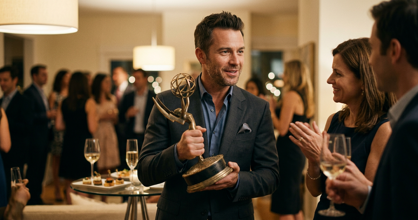 Emmy award statuette symbolizing recognition for outstanding business news interpretation