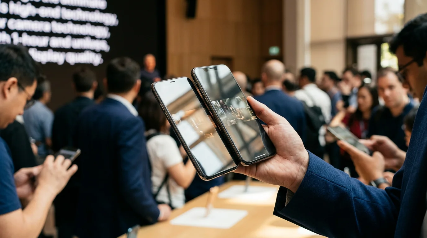 A hand holds a large, sleek smartphone, symbolizing Apple's high-priced mobile devices