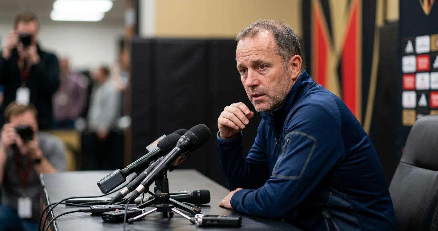A distressed Frank de Boer speaks to reporters, apologizing for his controversial comments on equal pay