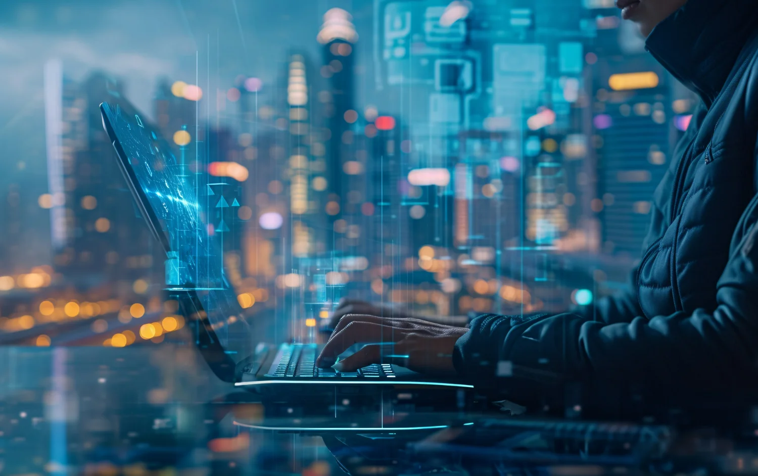 A magnifying glass examining "PR" amidst a circuit board, symbolizing strategic tech branding