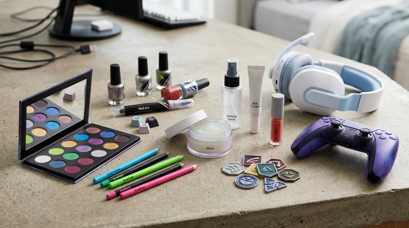 A vibrant flat lay of diverse beauty and skincare products from a new E.L.F. collection