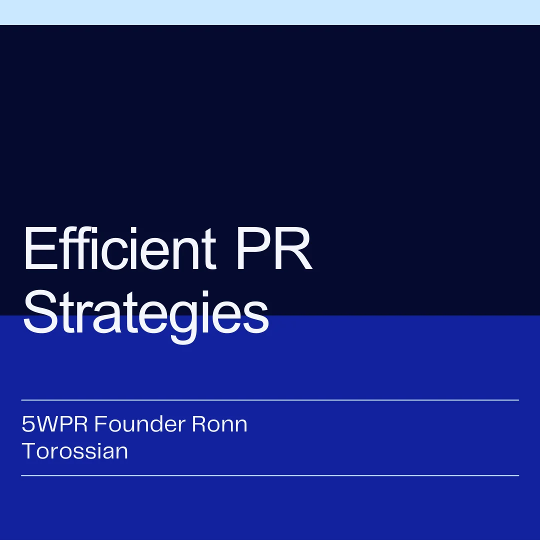 Clipboard with PR strategies, magnifying glass, and a pen on a wooden table
