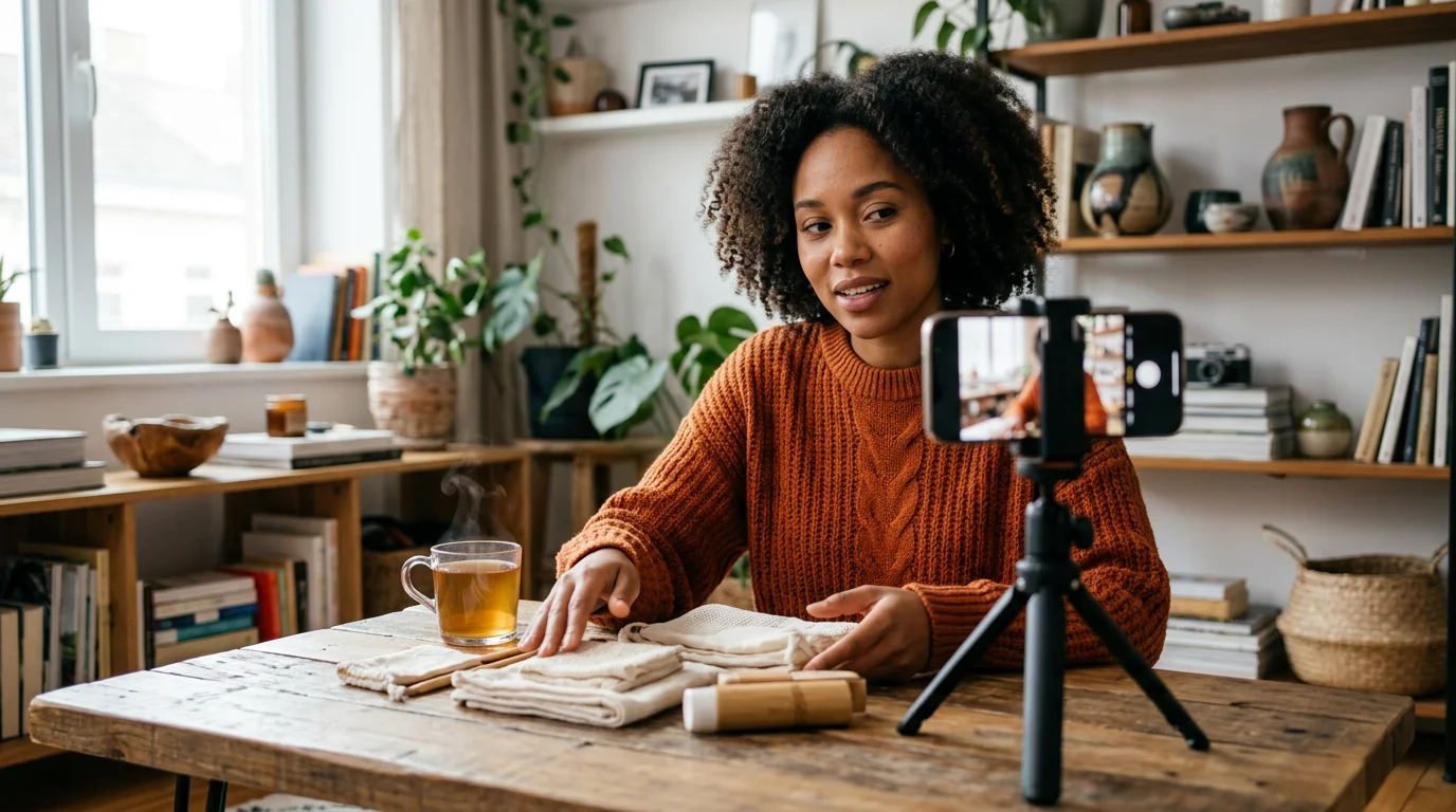 A woman holds a smart phone, highlighting the effectiveness of influencer marketing campaigns