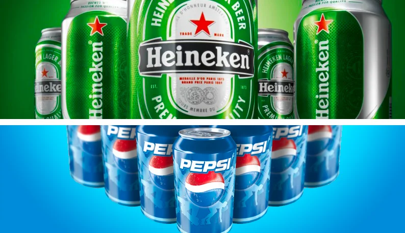 Two beverage cans, Heineken and Pepsi, representing brands engaging in social issues