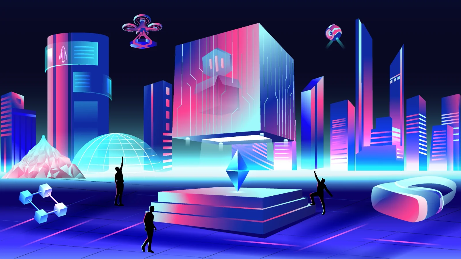 Hands reaching for futuristic interface, symbolizing messaging for emerging tech