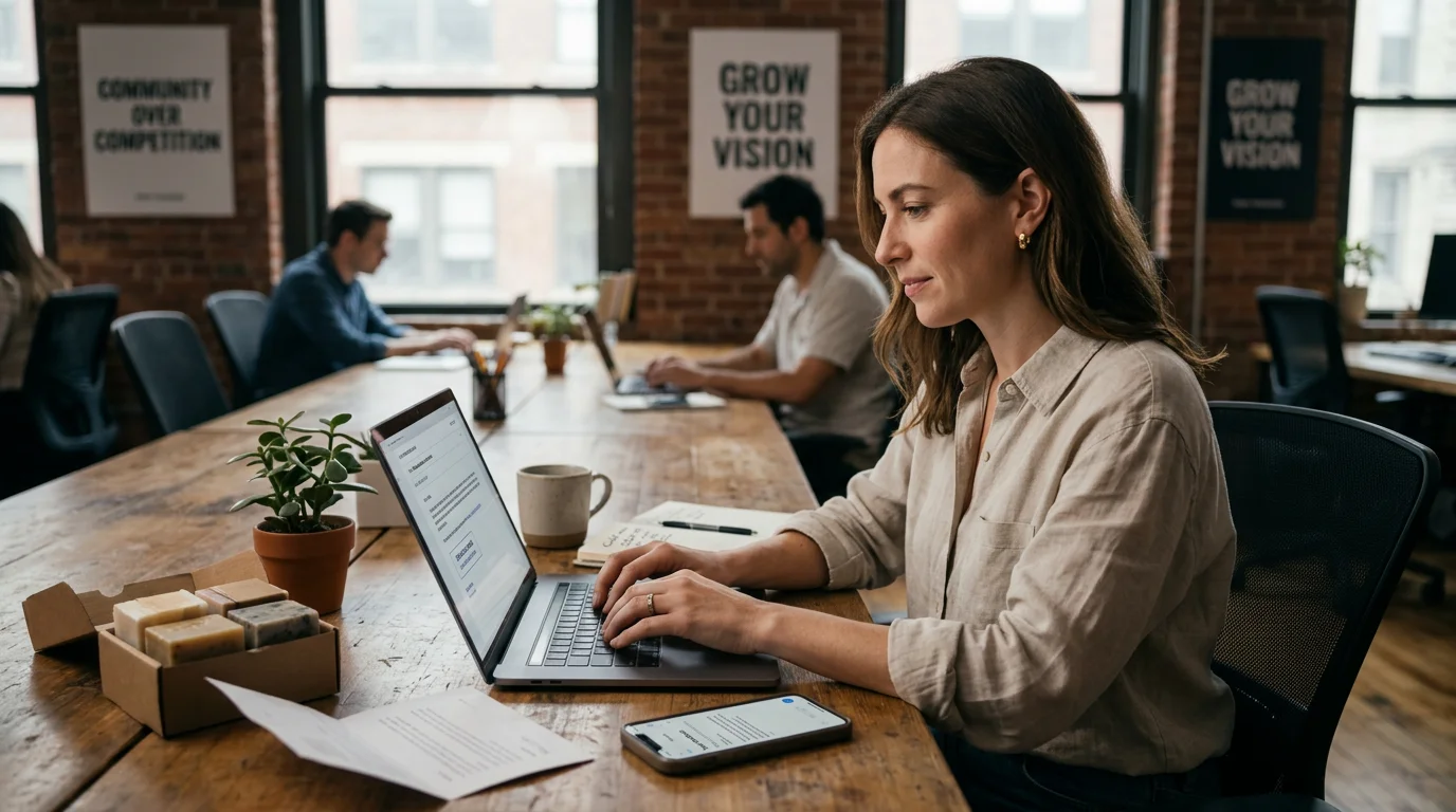 A smiling woman on a laptop, showing how testimonials boost business growth