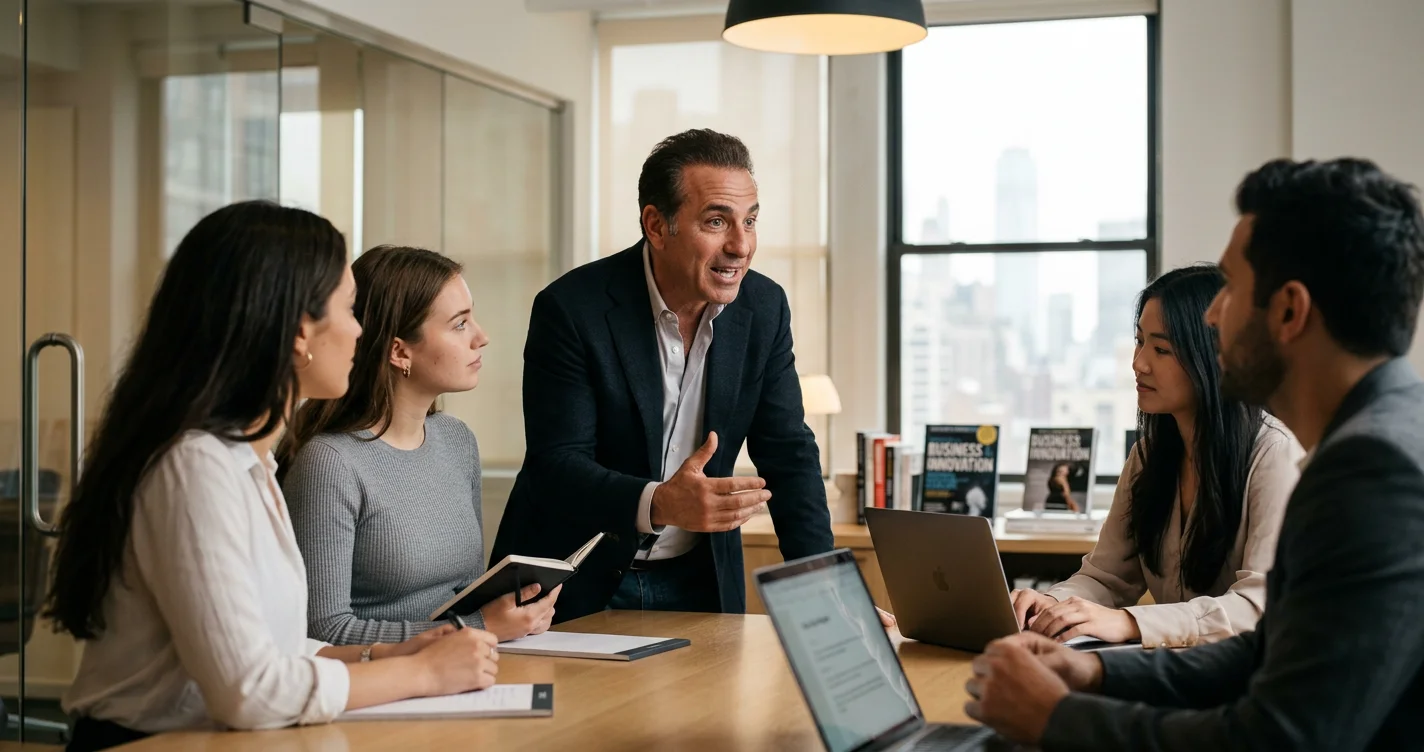 Diverse group of determined professionals in a meeting, embodying entrepreneurial spirit