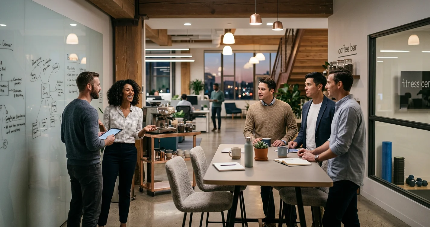 Happy diverse office workers meeting and collaborating, a top priority for companies