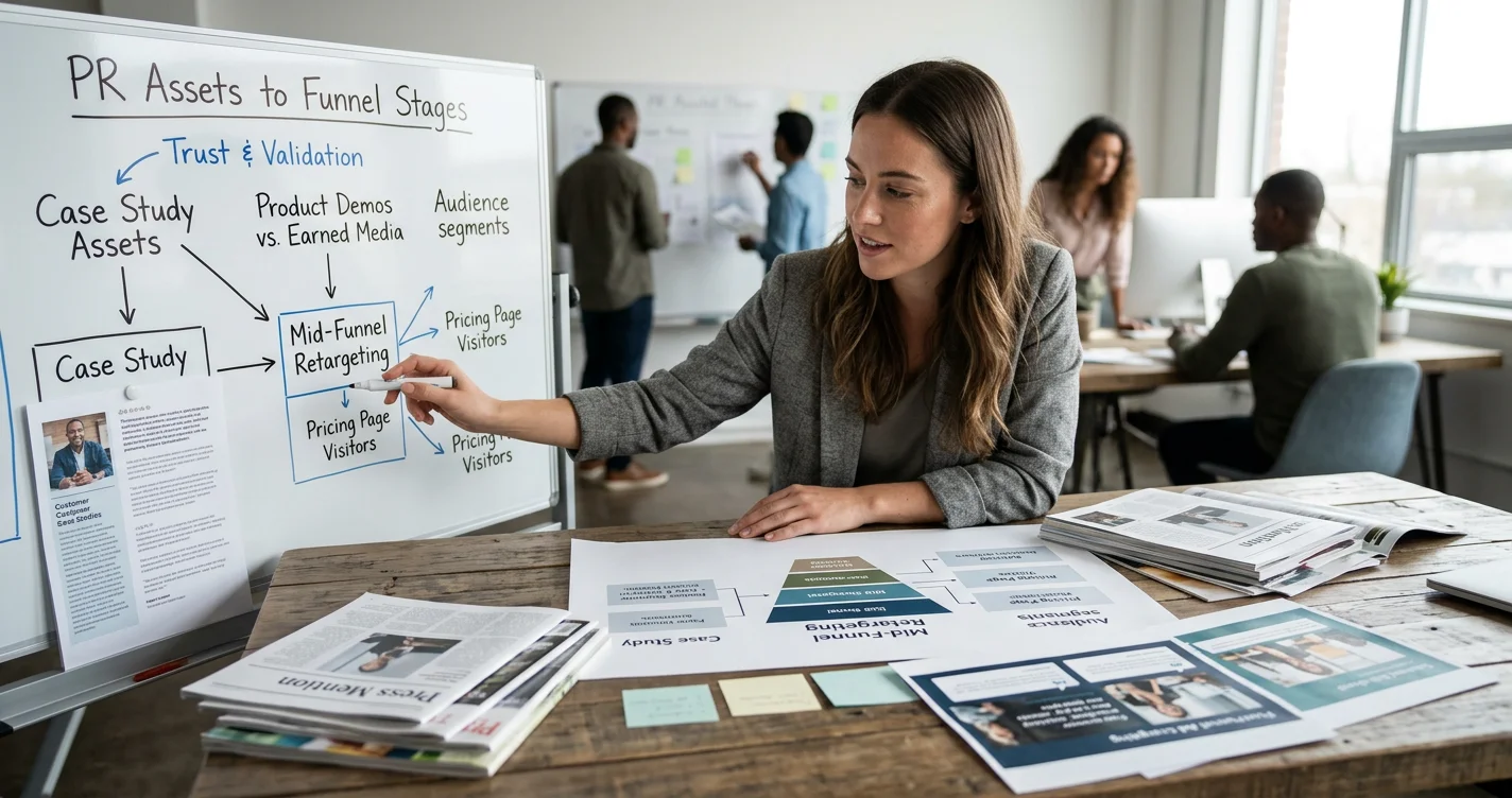 Person pointing to a chart, using earned media assets in retargeting for higher ROI