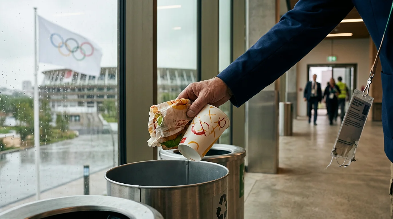 A McDonald's logo behind Olympic rings signifies the end of their half-century partnership