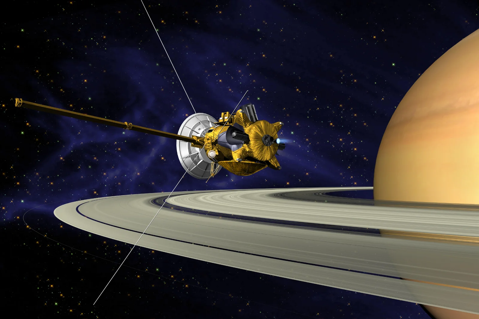 NASA engineer examining spacecraft model, planning future deep space missions