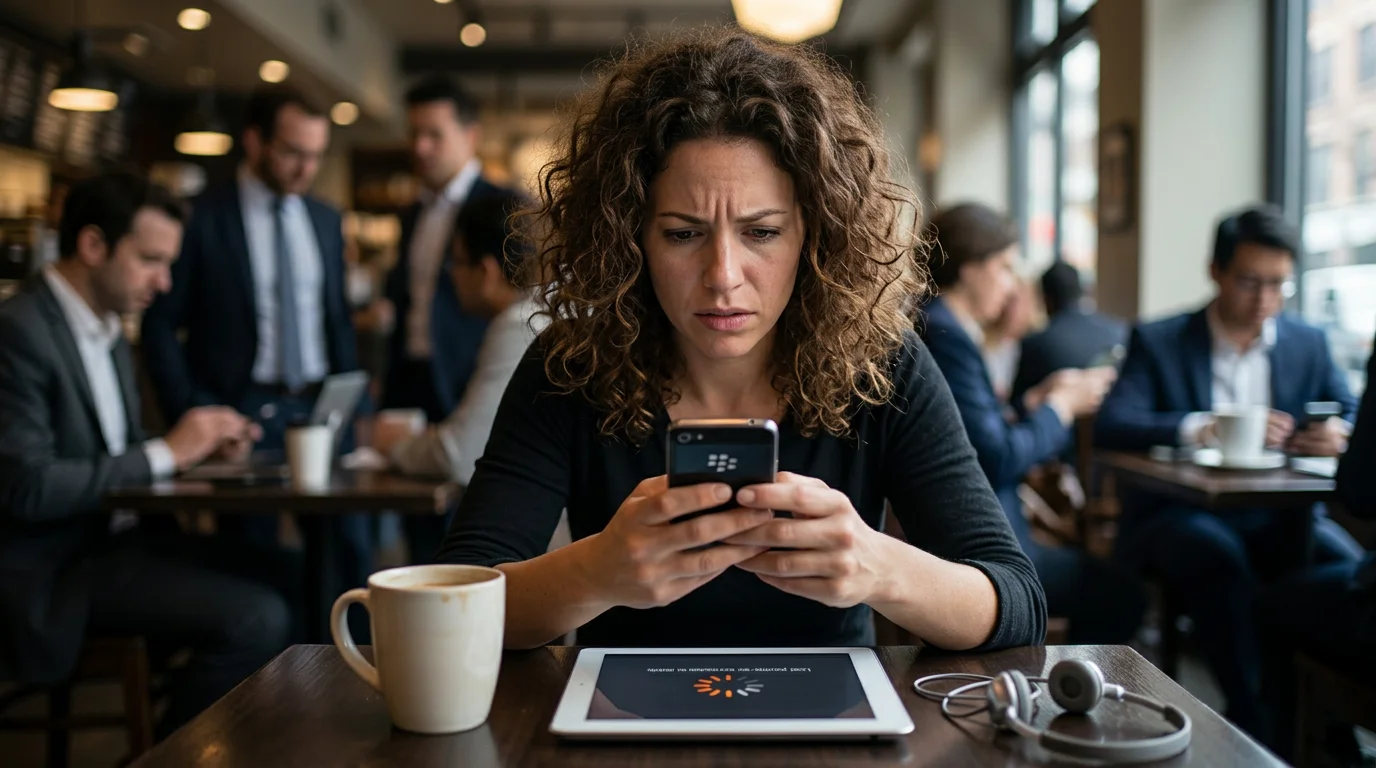 A person holding an old Blackberry phone, illustrating tech company crisis PR challenges