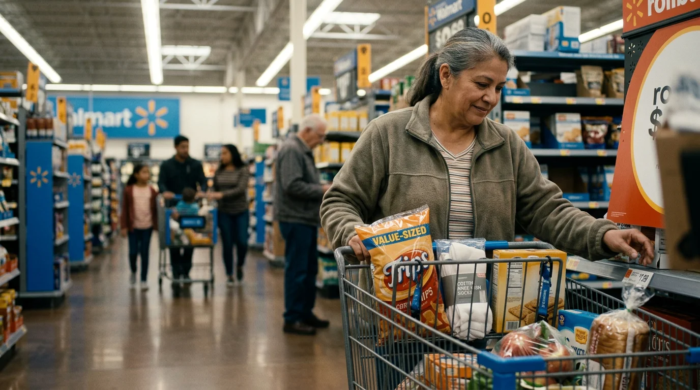 Walmart greeter smiles, embodying personal customer connection and reliable shopping