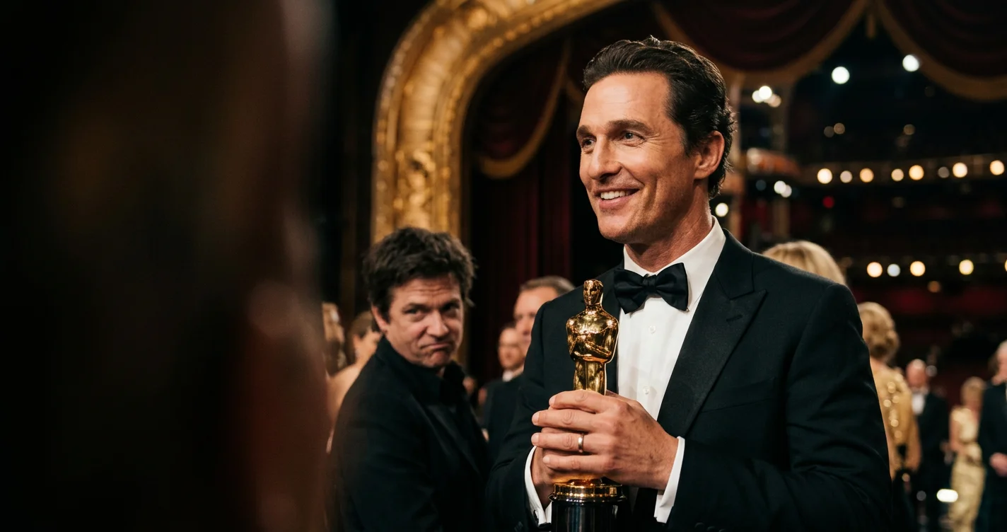 A golden Oscar statuette on a red carpet, symbolizing PR success and failures at the awards