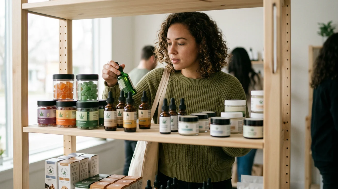 Bottles, jars, and droppers showcasing the diverse product variety in the CBD market
