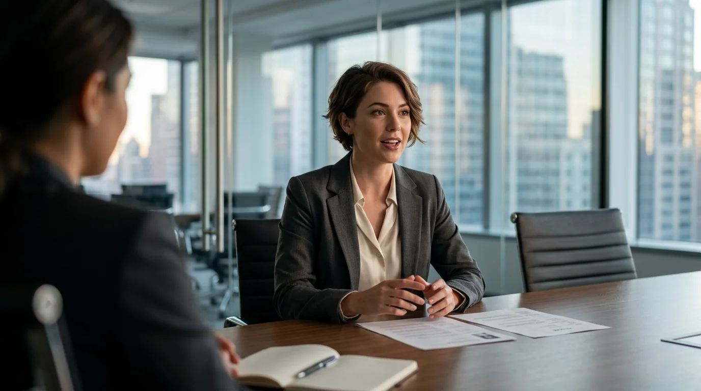 A person in a suit stands confidently, applying PR principles to their job hunt
