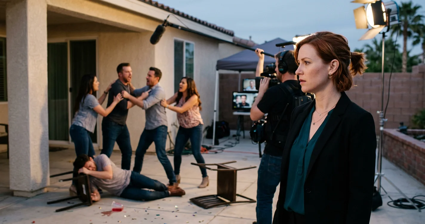 A reality TV camera records a dramatic scene, capturing the messy side of public relations