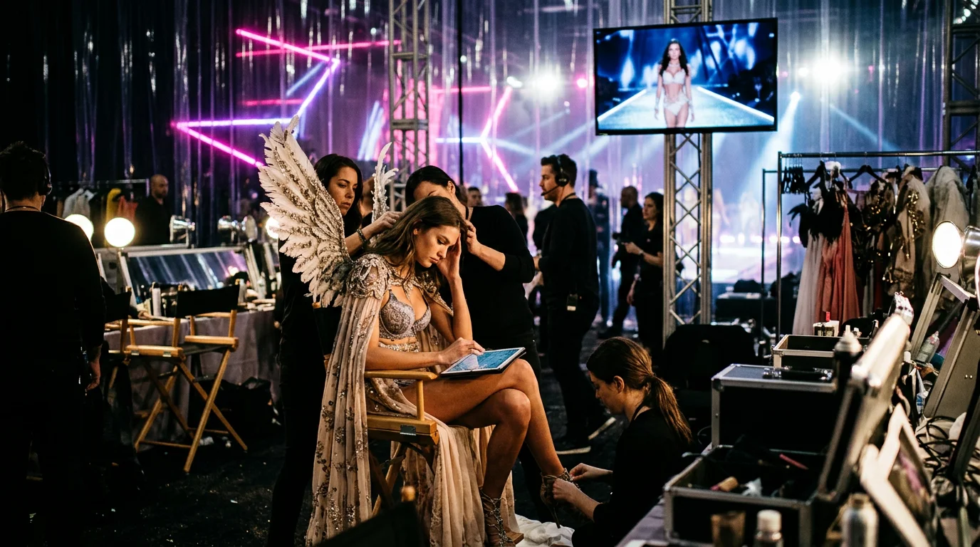 Victoria's Secret Fashion Show with models in lingerie, reflecting concerns about its image