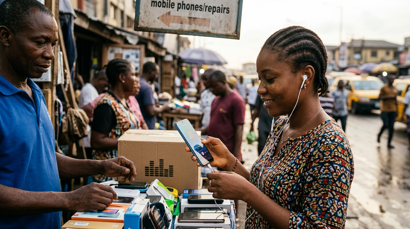 A person holding a phone with the Boomplay app, highlighting music streaming in Africa