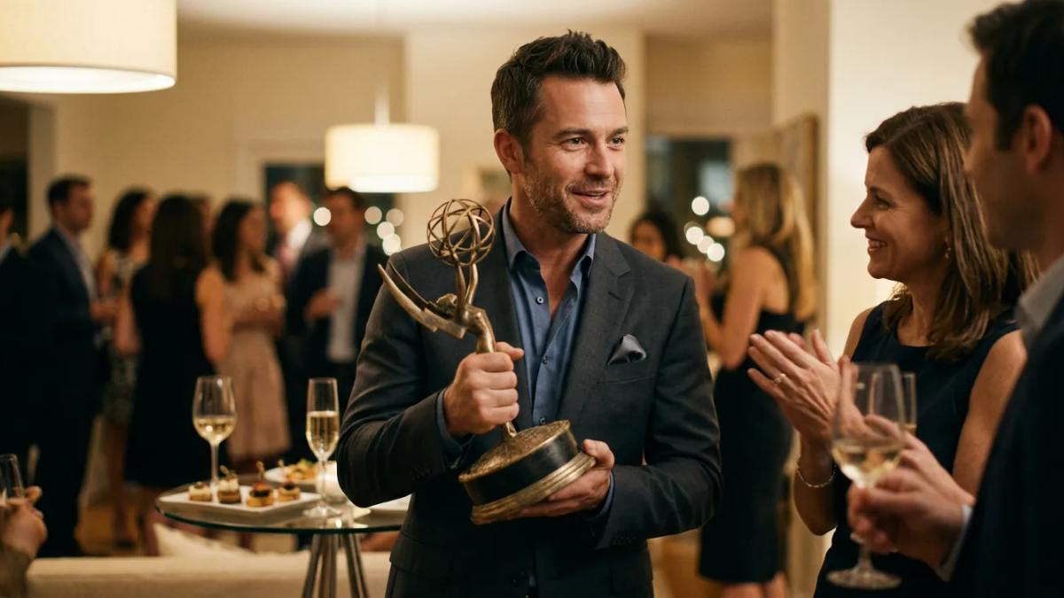Emmy award statuette symbolizing recognition for outstanding business news interpretation
