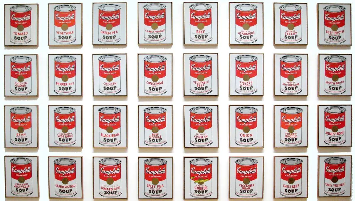 A close-up of Campbell's iconic red and white soup can