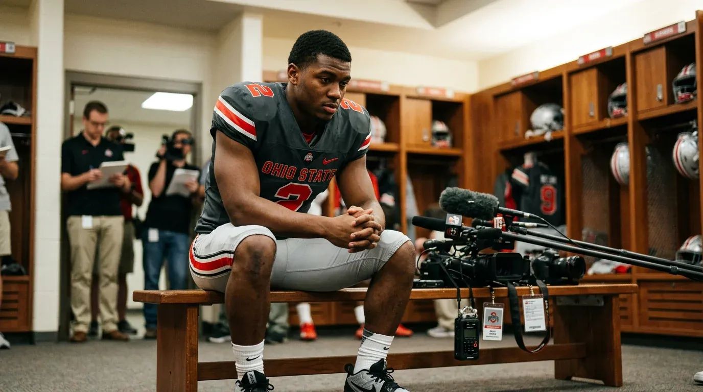 Ohio State Buckeyes player Chase Young shown in a game, facing a potential suspension
