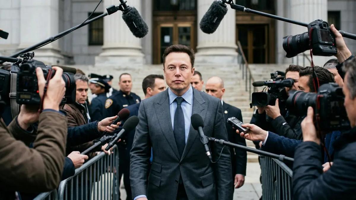 Elon Musk in a courtroom, his infamous tweets about the cave rescuer on trial