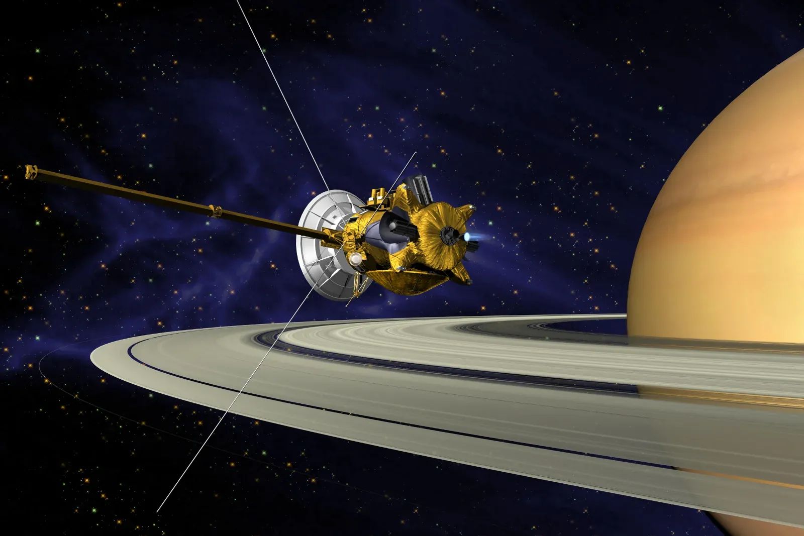 NASA engineer examining spacecraft model, planning future deep space missions
