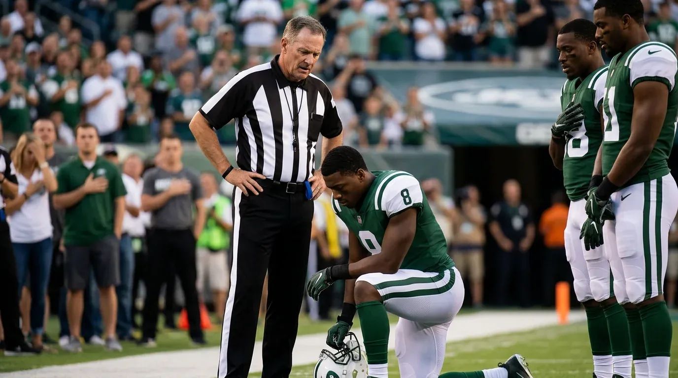 Football player on knee during anthem, showcasing the NFL's confusing protest messages