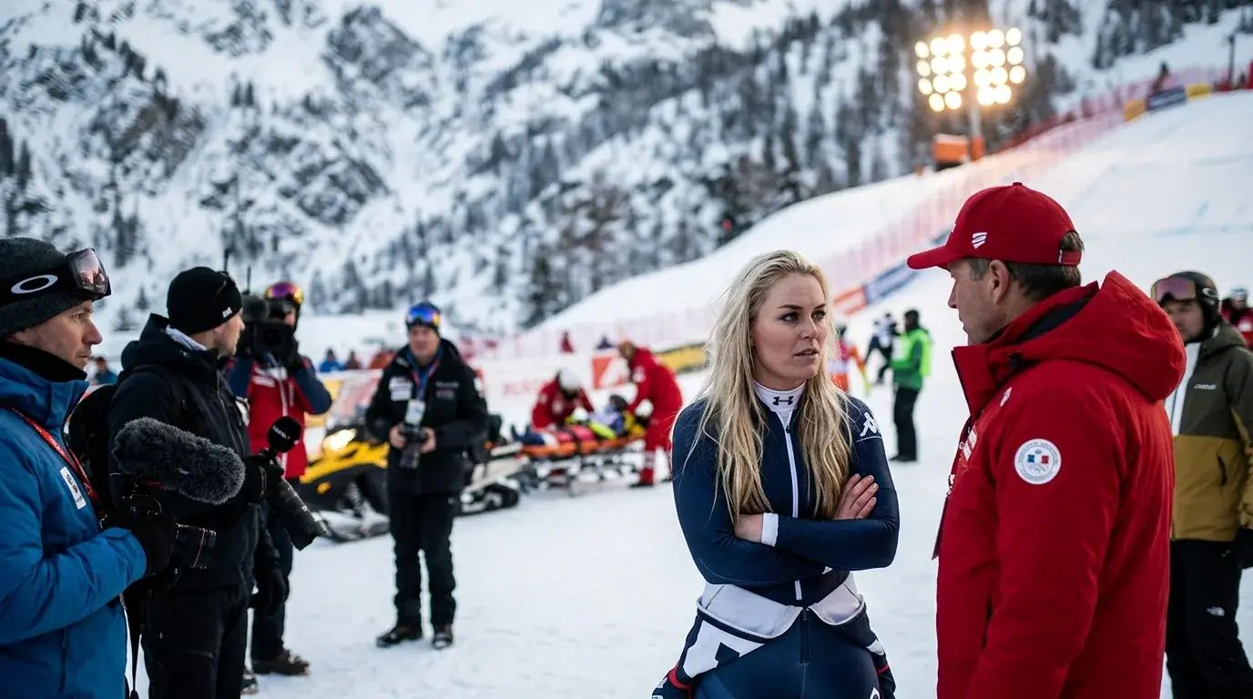 Lindsey Vonn confronting officials about dangerous ski racing conditions, prioritizing athlete safety