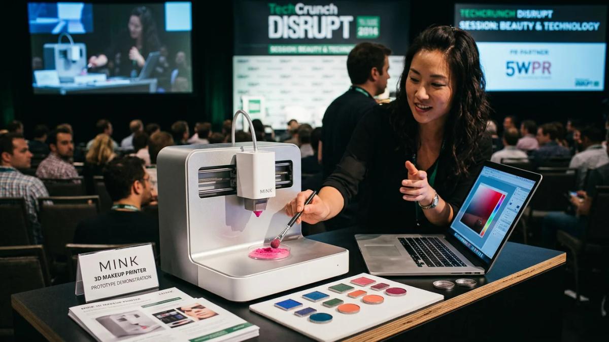 A woman's hand holds a digital makeup palette, hinting at the future of custom cosmetics