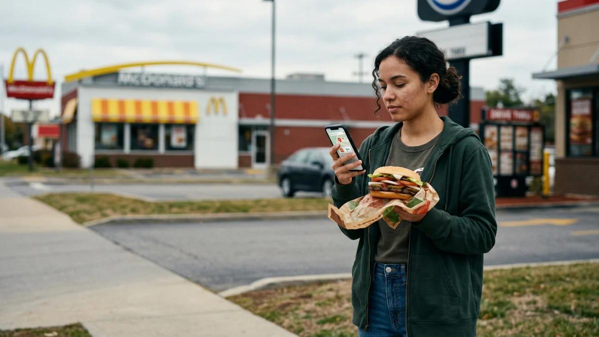 Burger King's iconic crown sits atop a burger, symbolizing fast food competition