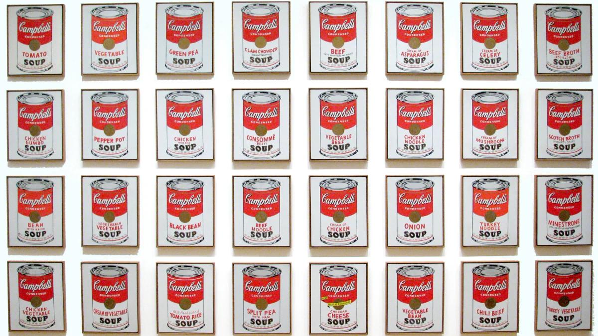 A close-up of Campbell's iconic red and white soup can