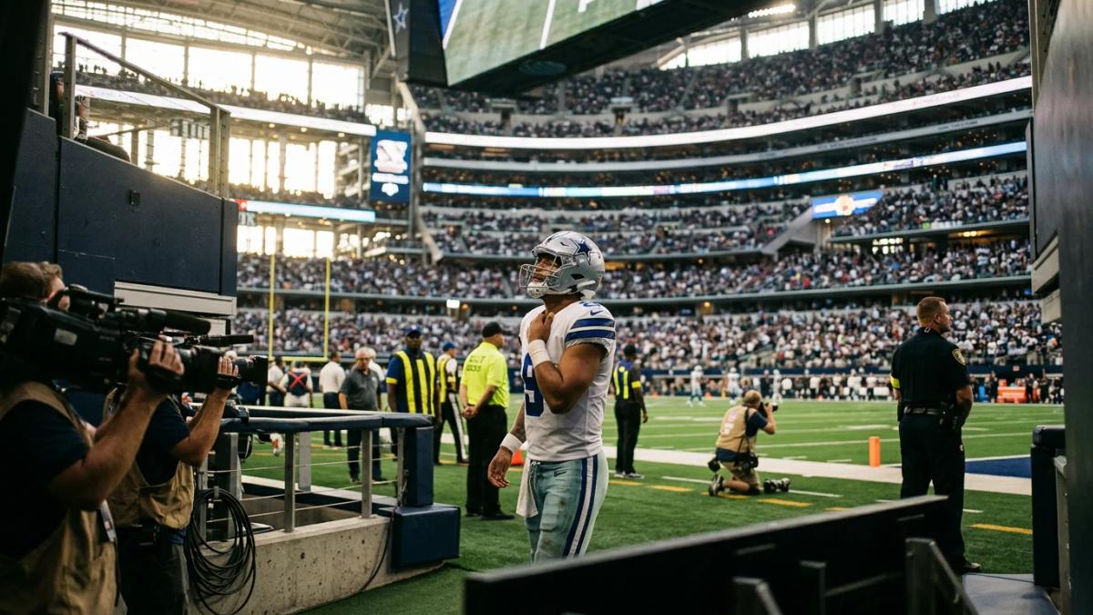 A football player in a Cowboys uniform on a field at night, highlighting the team's role in the NFL's future