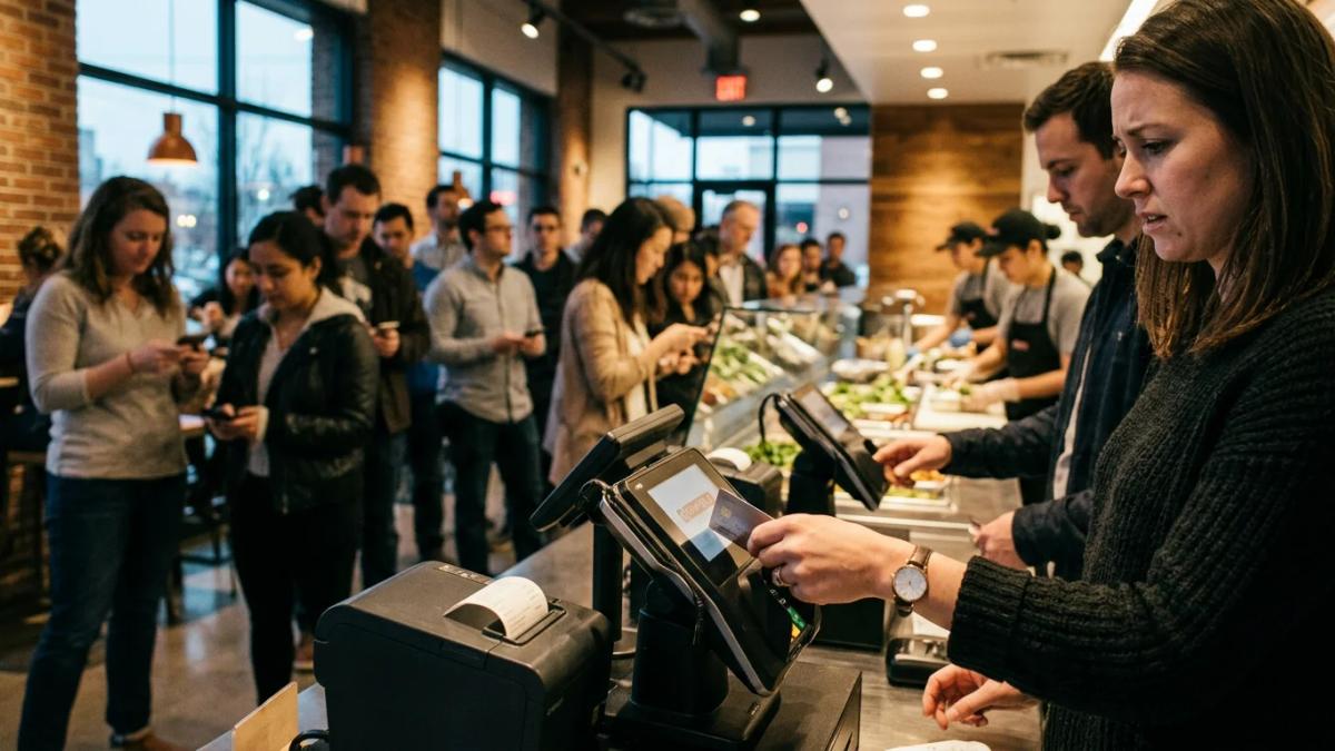 Cybersecurity concept with a Chipotle restaurant facade, highlighting the data breach and customer worries