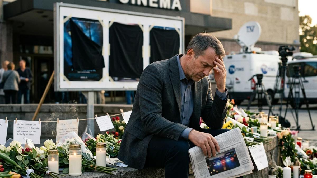 Batman's iconic symbol overshadowed by a news headline about crisis PR post-shooting