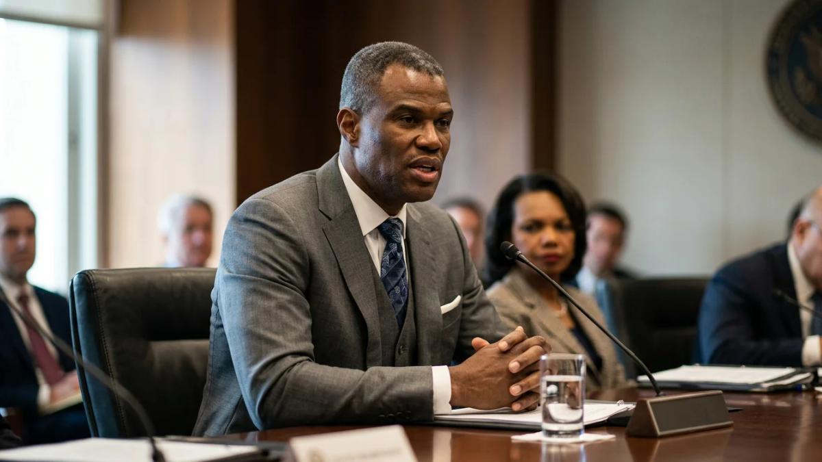 David Robinson at a microphone, speaking up against the UNC scandal