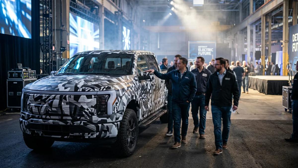 A hand drawing on a tablet, illustrating the future of electric pickup trucks