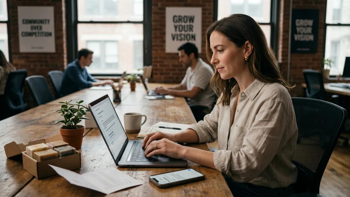 A smiling woman on a laptop, showing how testimonials boost business growth