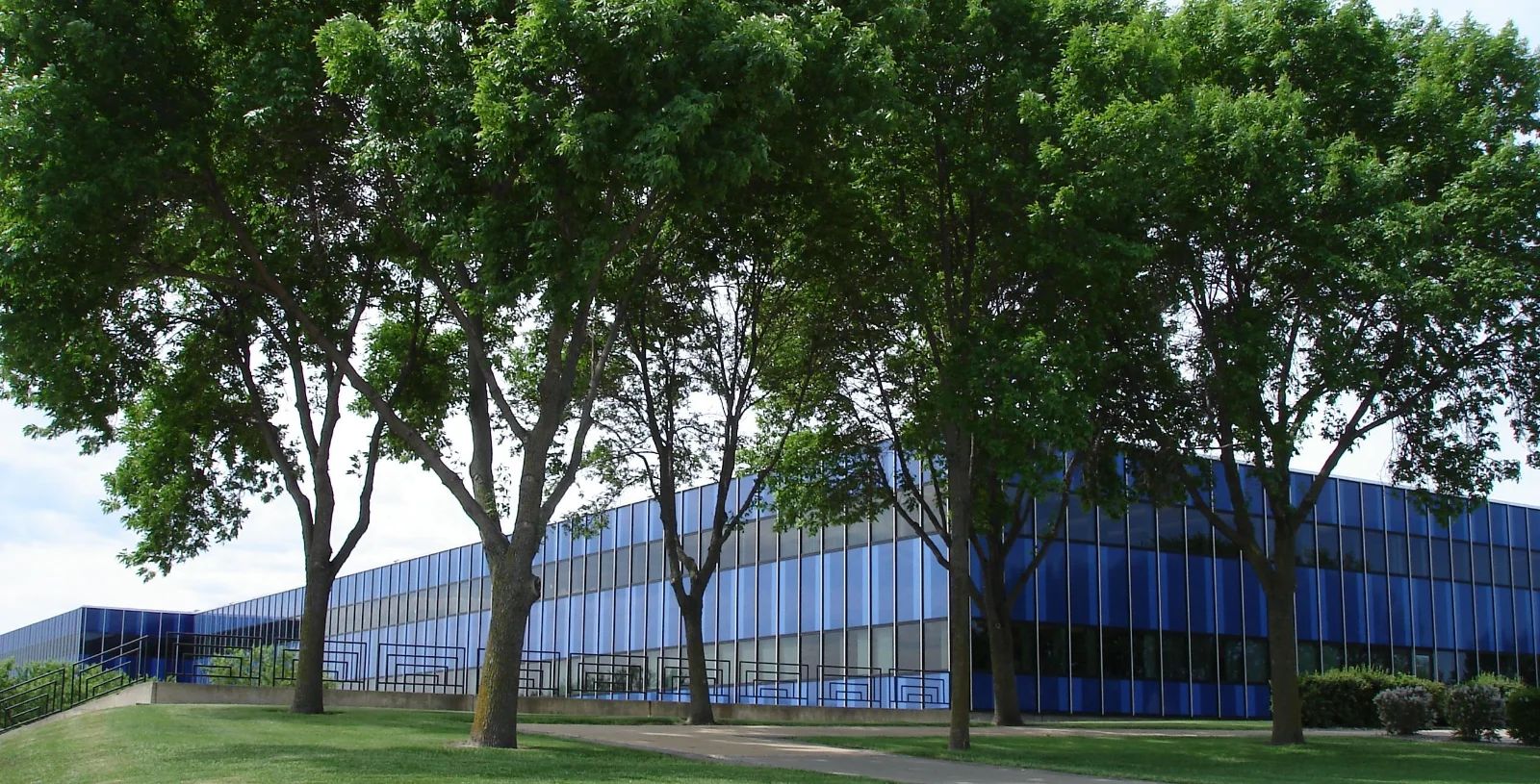 IBM logo with blurred employees working in a modern office environment