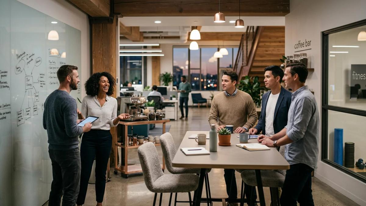 Happy diverse office workers meeting and collaborating, a top priority for companies
