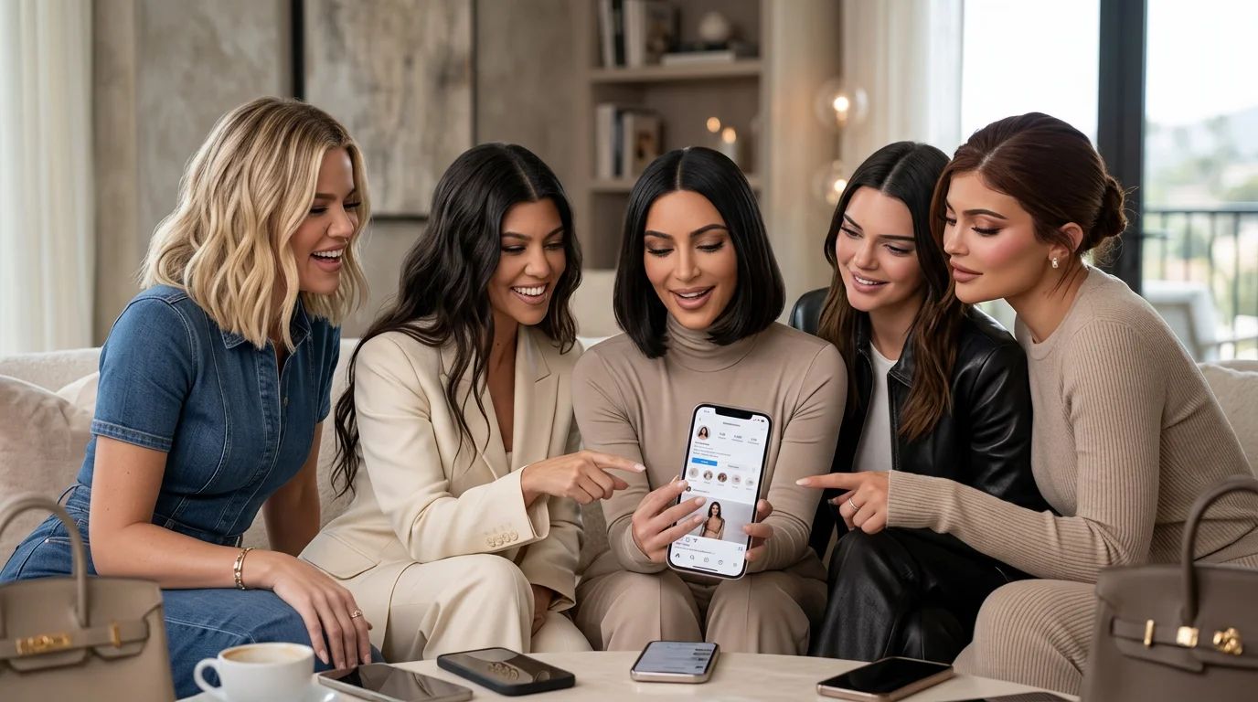 Kardashian sisters posing, embodying their reign as social media moguls