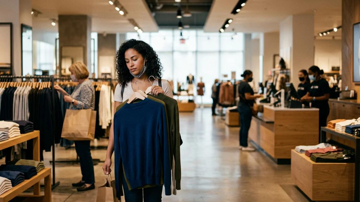 Macy's bags and shopping carts indicate revived department store sales