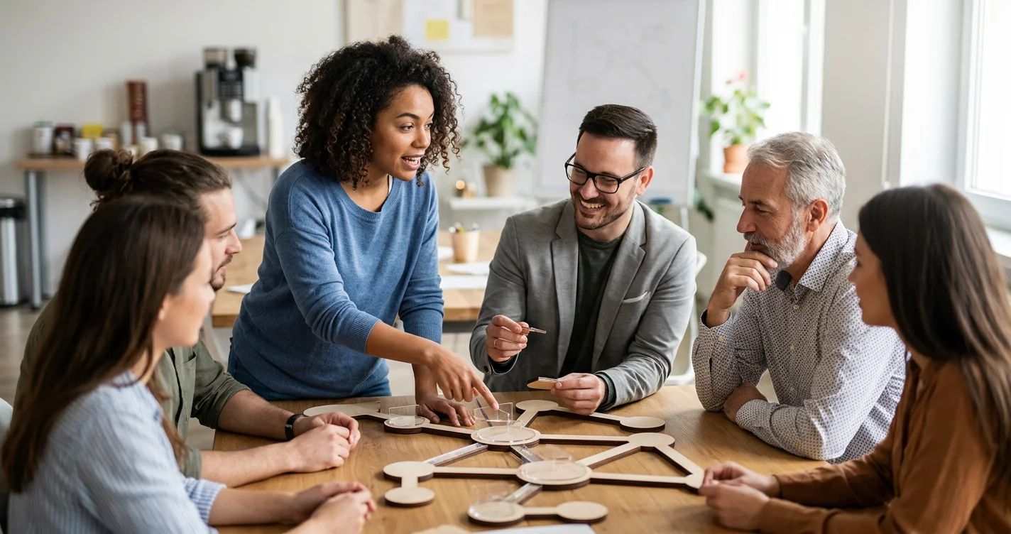 A diverse team collaborating, symbolizing unconventional management techniques for better performance