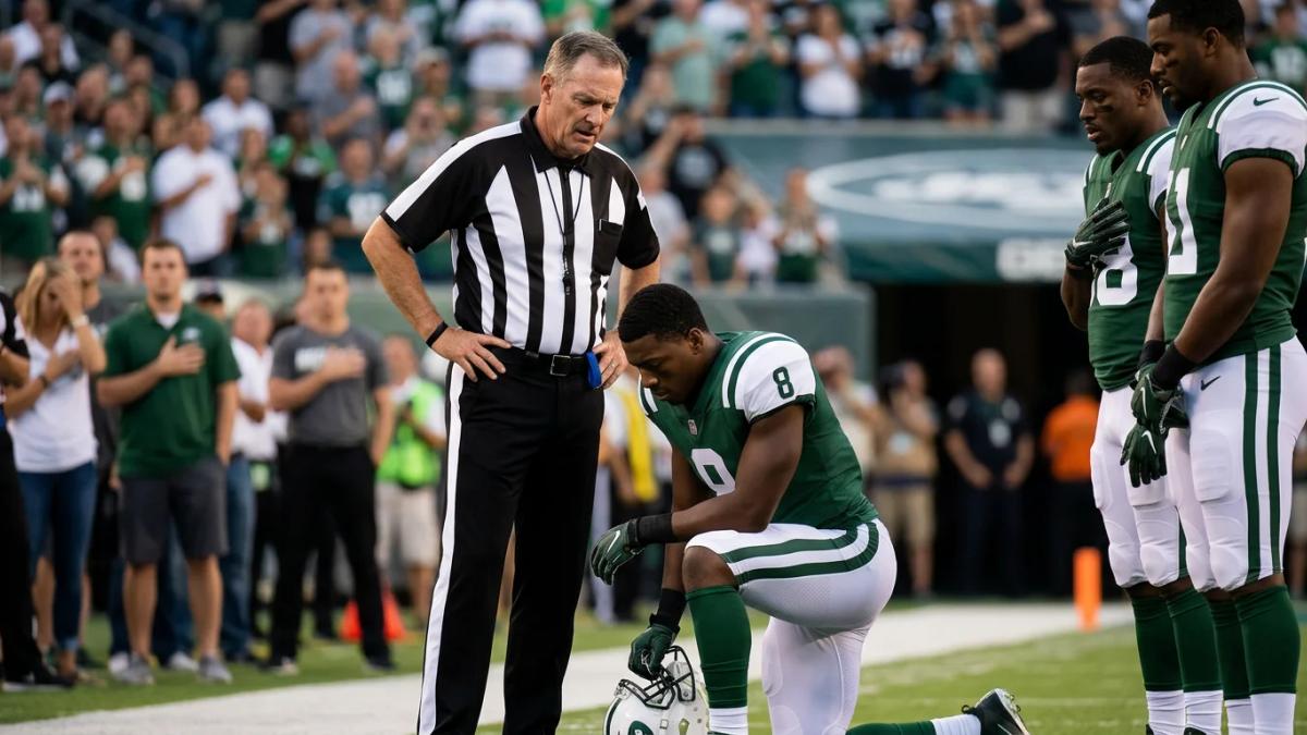 Football player on knee during anthem, showcasing the NFL's confusing protest messages