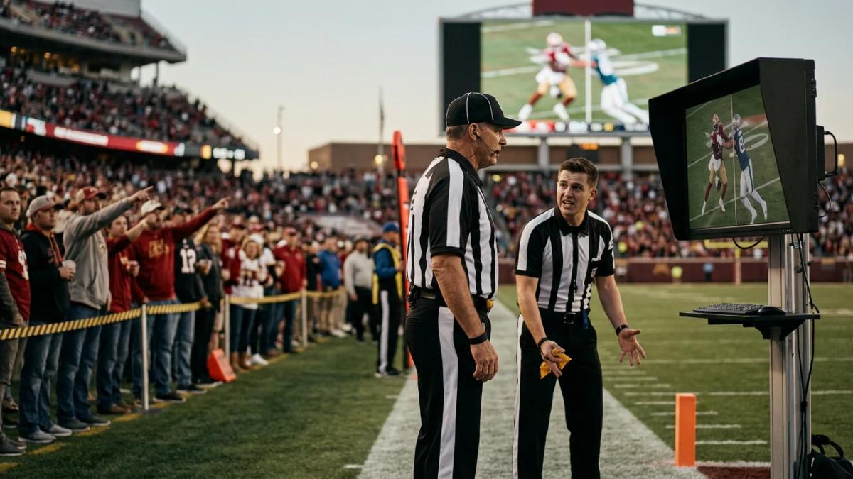 A referee holding a penalty flag, highlighting the controversy of NFL officiating decisions