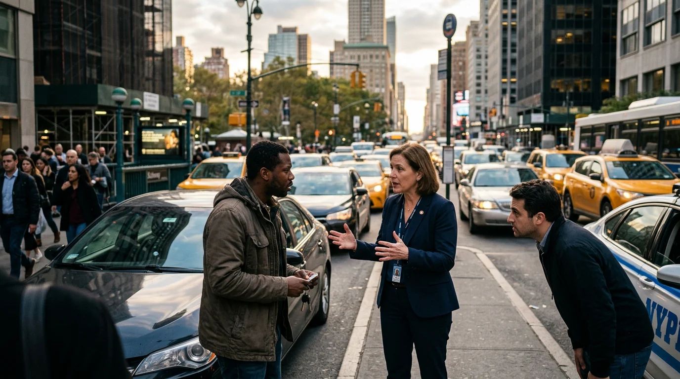 Manhattan street with yellow taxis, illustrating NYC's new rideshare regulations